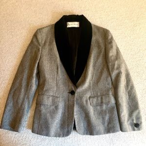 Vintage black & white herringbone blazer with velvet lapel